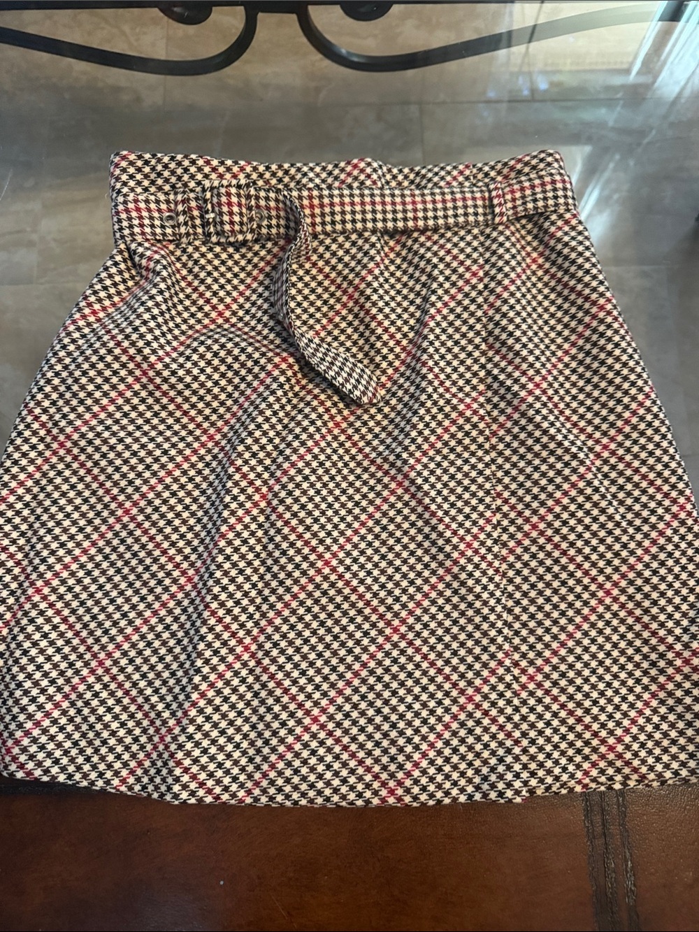 H&M Black & White Houndstooth Mini Skirt with Red Windowpane